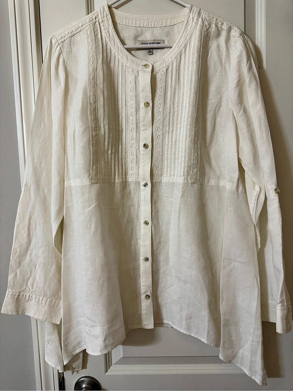 Jones New York Sport 100% Linen Button Down Shirt in White Size XL